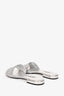 Miu Miu Silver Metallic Leather Glittered Slides Size 36