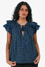 Ulla Johnson Blue/Black Eyelet Top Ruffle Sleeve Top Size 4