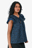 Ulla Johnson Blue/Black Eyelet Top Ruffle Sleeve Top Size 4