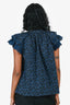 Ulla Johnson Blue/Black Eyelet Top Ruffle Sleeve Top Size 4