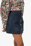 Aje Blue Leather Gold Button Mini Skirt Size 6 AUS