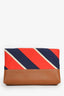 Celine Brown Leather Striped Canvas Pouch (As Is)