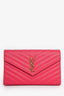 Saint Laurent Hot Pink Grained Leather Cassandre Wallet on Chain