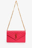 Saint Laurent Hot Pink Grained Leather Cassandre Wallet on Chain