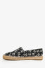 Pre-Loved Chanel™ Black Leather White Printed CC Pattern Espadrilles Size 38