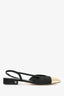 Pre-Loved Chanel™ Gold Leather Black Canvas Slingback Flats Size 37.5 (As Is)