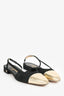 Pre-Loved Chanel™ Gold Leather Black Canvas Slingback Flats Size 37.5 (As Is)