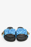 Fendi Zucca FF Blue Satin Pull Toggle 'Feel' Slides Size 37