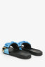 Fendi Zucca FF Blue Satin Pull Toggle 'Feel' Slides Size 37