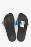 Fendi Zucca FF Blue Satin Pull Toggle 'Feel' Slides Size 37