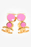 Pre-Loved Chanel™ 2024 Gold Toned Pink Enamel CC Hoops