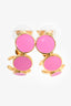 Pre-Loved Chanel™ 2024 Gold Toned Pink Enamel CC Hoops