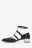 Christian Dior Black Patent T-Strap Silver Block Heels Size 37