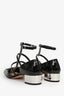 Christian Dior Black Patent T-Strap Silver Block Heels Size 37