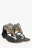 Renee Caovilla Black Crystal Embellished Flat Sandals Size 37.5