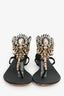 Renee Caovilla Black Crystal Embellished Flat Sandals Size 37.5