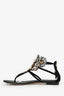 Renee Caovilla Black Crystal Embellished Flat Sandals Size 37.5