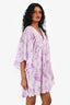 Ganni Purple/White Marble Print Pleated Babydoll Dress Size XXS