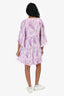 Ganni Purple/White Marble Print Pleated Babydoll Dress Size XXS