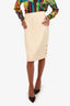 Pre-Loved Chanel™ Cream Wool/Silk CC Gold Buttons Midi Skirt Size 42