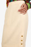 Pre-Loved Chanel™ Cream Wool/Silk CC Gold Buttons Midi Skirt Size 42
