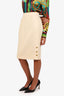 Pre-Loved Chanel™ Cream Wool/Silk CC Gold Buttons Midi Skirt Size 42