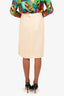 Pre-Loved Chanel™ Cream Wool/Silk CC Gold Buttons Midi Skirt Size 42