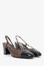 Pre-Loved Chanel™ Brown/Black Calfskin Crocodile Embossed Cap-Toe CC Slingbacks Size 37