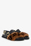 Fendi Black/Brown Leather/Mink Fur Trim Sandals Size 37