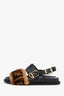 Fendi Black/Brown Leather/Mink Fur Trim Sandals Size 37