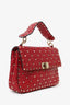 Valentino Red Quilted Rockstud Top Handle Bag With Chain