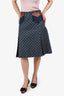 Gucci 2021 Blue Denim Monogram/Brown Pleated Midi Skirt With Pockets Size 44