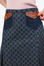 Gucci 2021 Blue Denim Monogram/Brown Pleated Midi Skirt With Pockets Size 44