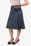 Gucci 2021 Blue Denim Monogram/Brown Pleated Midi Skirt With Pockets Size 44