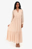 Sandro Light Pink Shimmer Long Sleeves Maxi Dress Est. Size 2