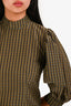 Ganni Green Woven Plaid Puff Sleeve Mock Neck Mini Dress Size 34