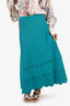 Sandro Teal Rosy Laser-cut Ponte Ribbed Midi Skirt Size 3