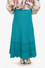 Sandro Teal Rosy Laser-cut Ponte Ribbed Midi Skirt Size 3