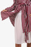 Sandro Red/White Striped Long Sleeve Belted Shirt Dress Size 40