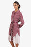 Sandro Red/White Striped Long Sleeve Belted Shirt Dress Size 40