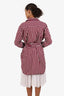 Sandro Red/White Striped Long Sleeve Belted Shirt Dress Size 40