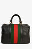 Gucci Black Pebbled Leather Red/Green Striped Bowler Bag with Strap