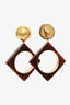 Saint Laurent Gold Tone Resin Cabochon Oct Earrings
