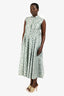 Miu Miu Silver/Green Floral Jacquard Crystal Button Up Maxi Dress Size 38
