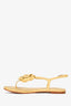 Pre-Loved Chanel™ Yellow Leather Camellia Flower Sandals Size 38.5