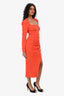 Self-Portrait Orange Crepe Ruched Midi Dress Size 2 US