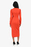 Self-Portrait Orange Crepe Ruched Midi Dress Size 2 US