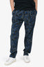 Versace Navy/Grey Printed Drawstring Joggers Size 48 Mens