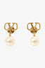 Valentino Gold Tone VLogo Signature Earrings With Swarovski Pearl Drop