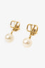 Valentino Gold Tone VLogo Signature Earrings With Swarovski Pearl Drop